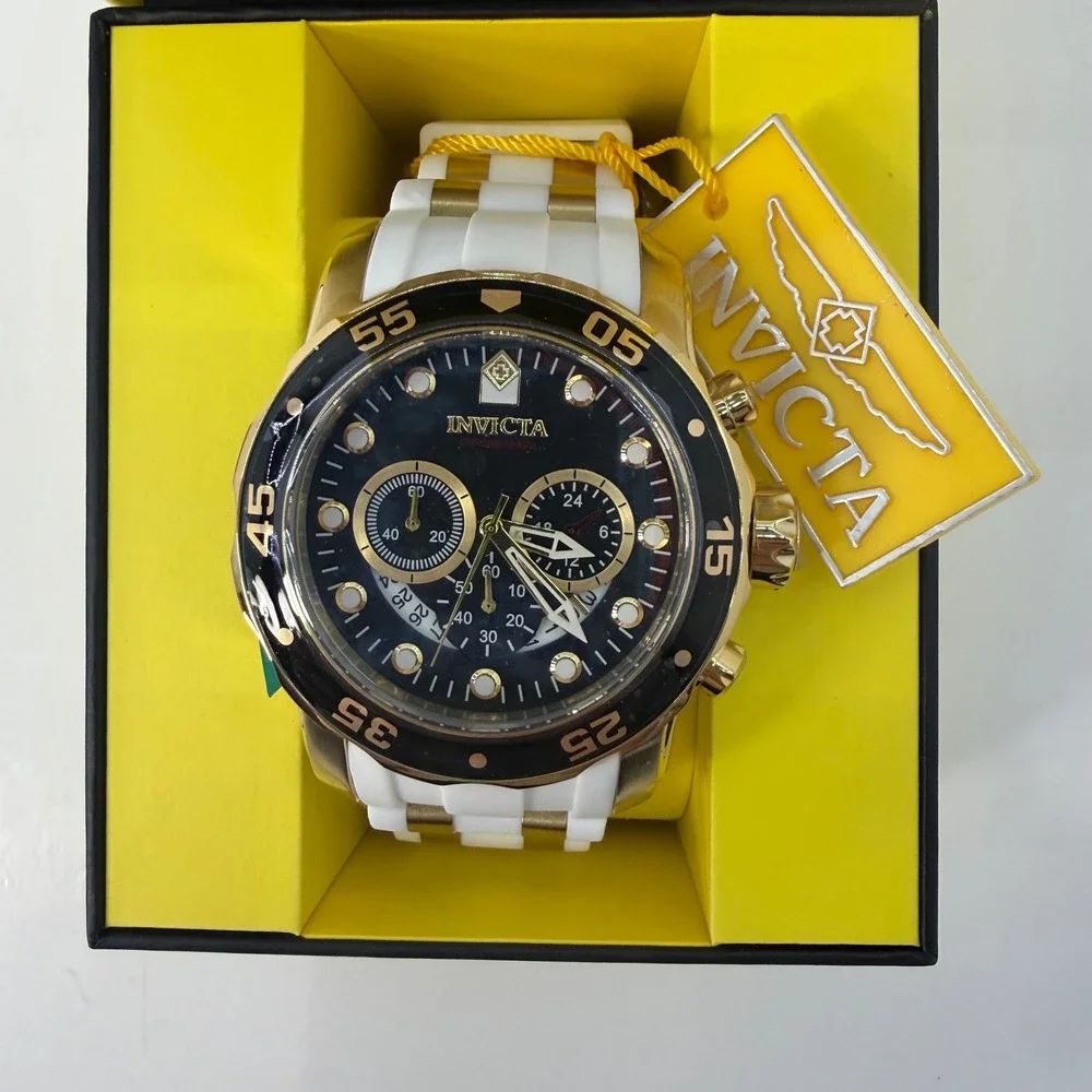 Invicta Pro Diver Chronograph Gold Tone White Silicone Strap Watch 22340 New